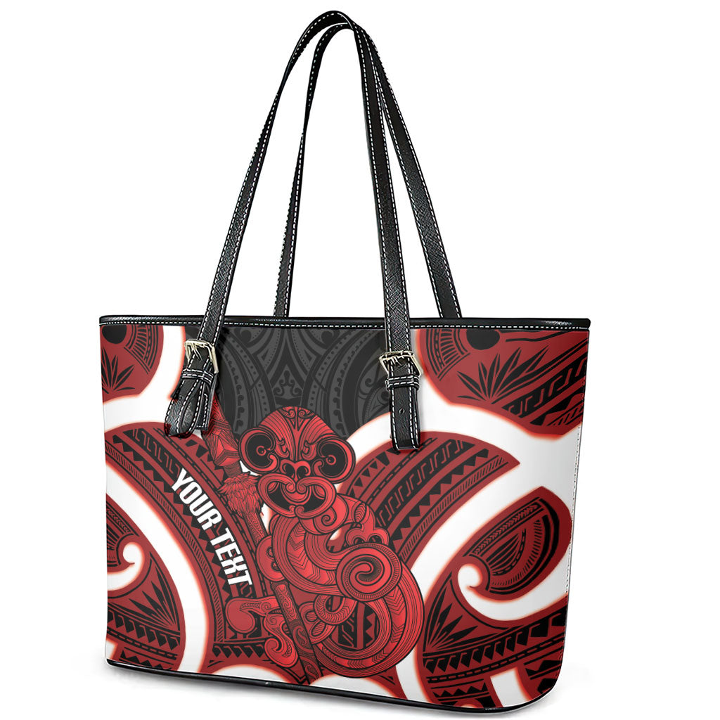 Whero Aotearoa Atua Tumatauenga Personalised Leather Tote Bag Maori God Of War Tiki With Taiaha LT14 - Polynesian Pride