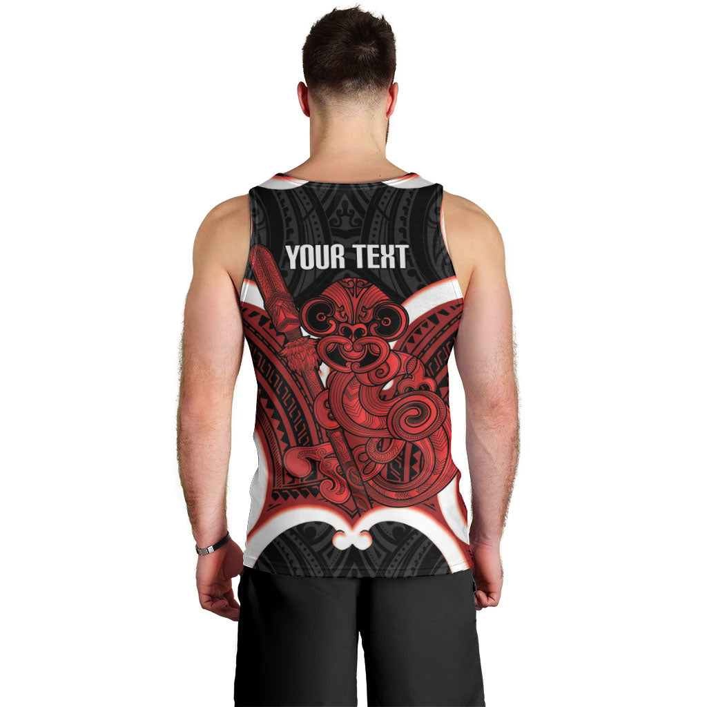 Whero Aotearoa Atua Tumatauenga Personalised Men Tank Top Maori God Of War Tiki With Taiaha LT14 - Polynesian Pride