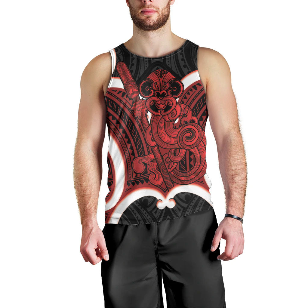Whero Aotearoa Atua Tumatauenga Personalised Men Tank Top Maori God Of War Tiki With Taiaha LT14 - Polynesian Pride