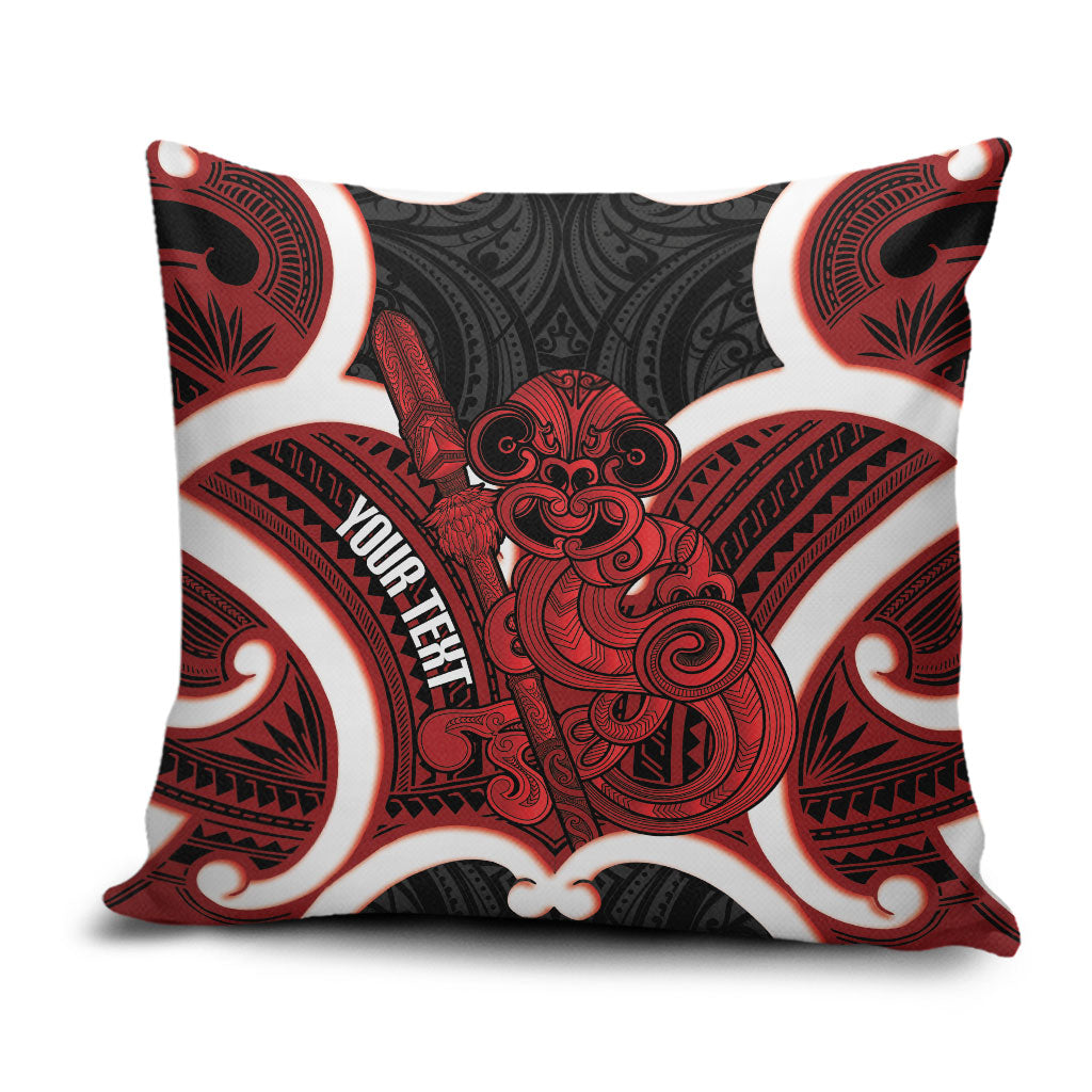 Whero Aotearoa Atua Tumatauenga Personalised Pillow Cover Maori God Of War Tiki With Taiaha LT14 Red - Polynesian Pride