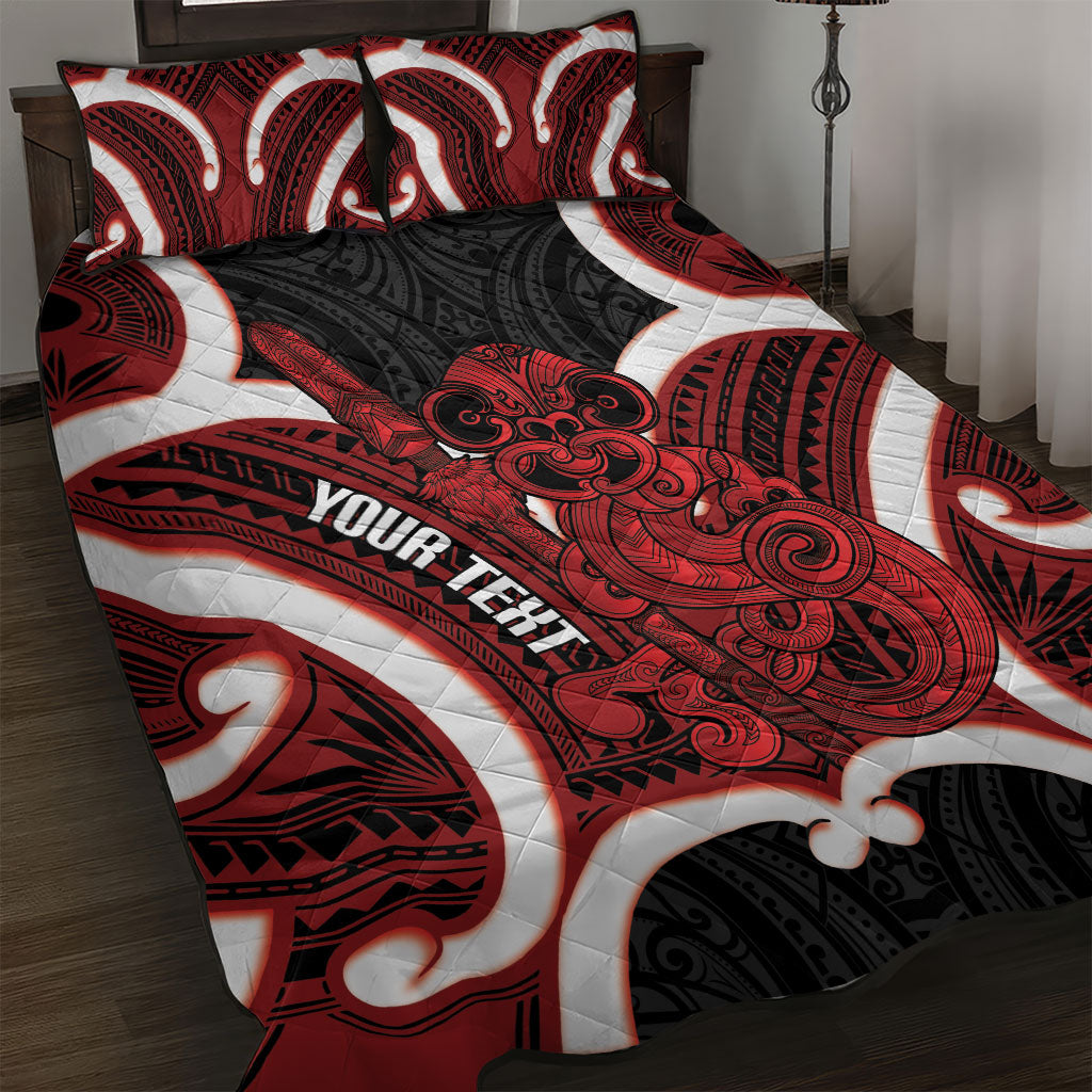 Whero Aotearoa Atua Tumatauenga Personalised Quilt Bed Set Maori God Of War Tiki With Taiaha LT14 Red - Polynesian Pride