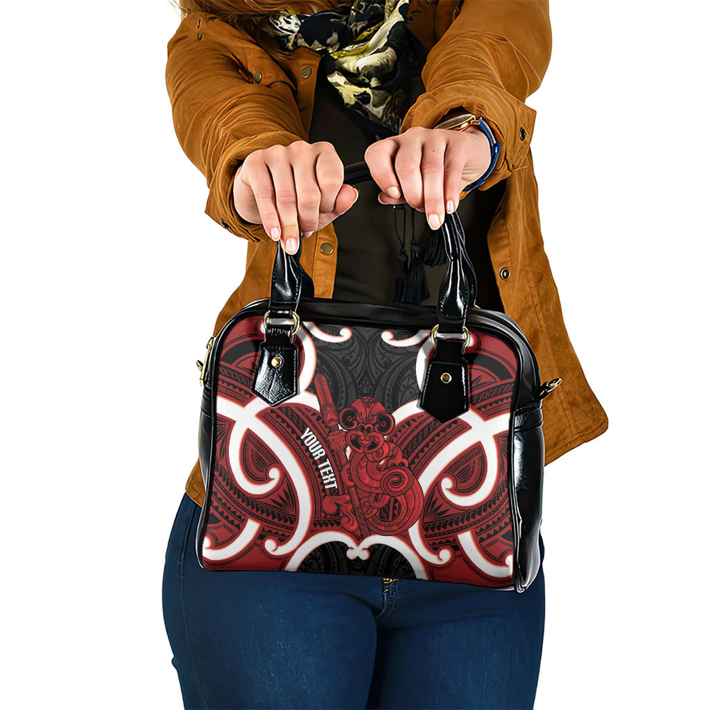 Whero Aotearoa Atua Tumatauenga Personalised Shoulder Handbag Maori God Of War Tiki With Taiaha LT14 One Size Red - Polynesian Pride