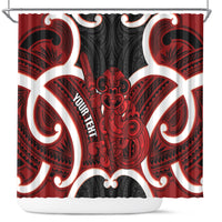 Whero Aotearoa Atua Tumatauenga Personalised Shower Curtain Maori God Of War Tiki With Taiaha LT14 Red - Polynesian Pride
