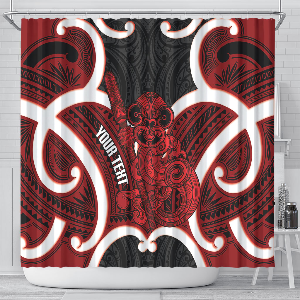 Whero Aotearoa Atua Tumatauenga Personalised Shower Curtain Maori God Of War Tiki With Taiaha LT14 - Polynesian Pride