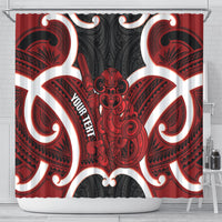 Whero Aotearoa Atua Tumatauenga Personalised Shower Curtain Maori God Of War Tiki With Taiaha LT14 - Polynesian Pride