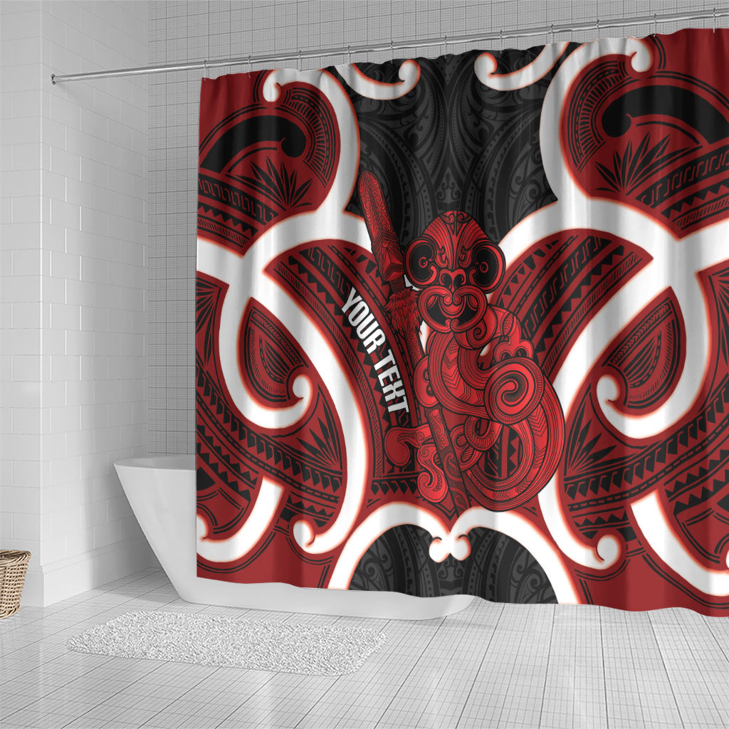 Whero Aotearoa Atua Tumatauenga Personalised Shower Curtain Maori God Of War Tiki With Taiaha LT14 - Polynesian Pride