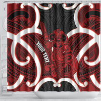 Whero Aotearoa Atua Tumatauenga Personalised Shower Curtain Maori God Of War Tiki With Taiaha LT14 - Polynesian Pride
