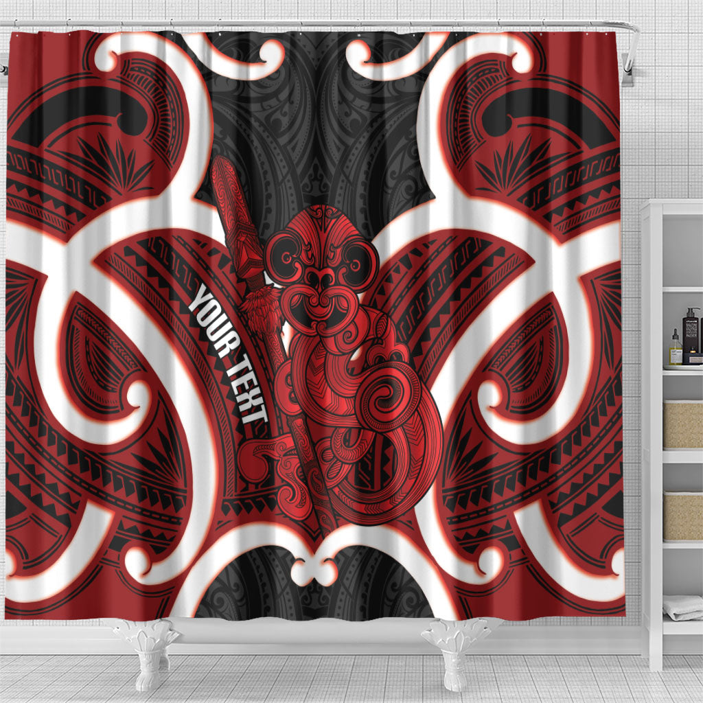 Whero Aotearoa Atua Tumatauenga Personalised Shower Curtain Maori God Of War Tiki With Taiaha LT14 - Polynesian Pride