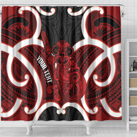 Whero Aotearoa Atua Tumatauenga Personalised Shower Curtain Maori God Of War Tiki With Taiaha LT14 - Polynesian Pride
