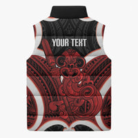 Whero Aotearoa Atua Tumatauenga Personalised Sleeveless Puffer Jacket Maori God Of War Tiki With Taiaha LT14 - Polynesian Pride
