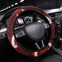 Whero Aotearoa Atua Tumatauenga Steering Wheel Cover Maori God Of War Tiki With Taiaha LT14 Universal Fit Red - Polynesian Pride