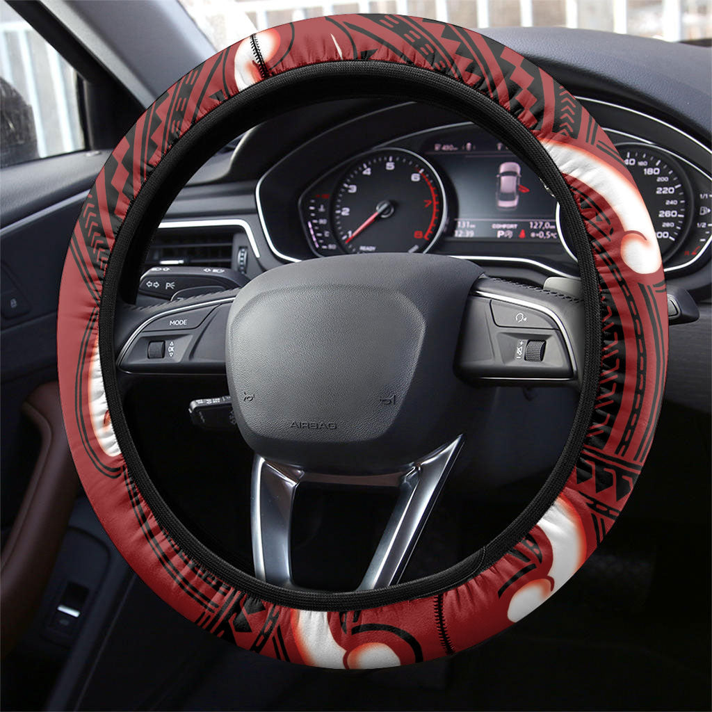 Whero Aotearoa Atua Tumatauenga Steering Wheel Cover Maori God Of War Tiki With Taiaha LT14 - Polynesian Pride