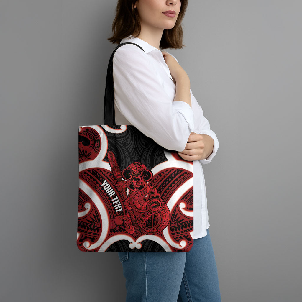Whero Aotearoa Atua Tumatauenga Personalised Tote Bag Maori God Of War Tiki With Taiaha LT14 - Polynesian Pride