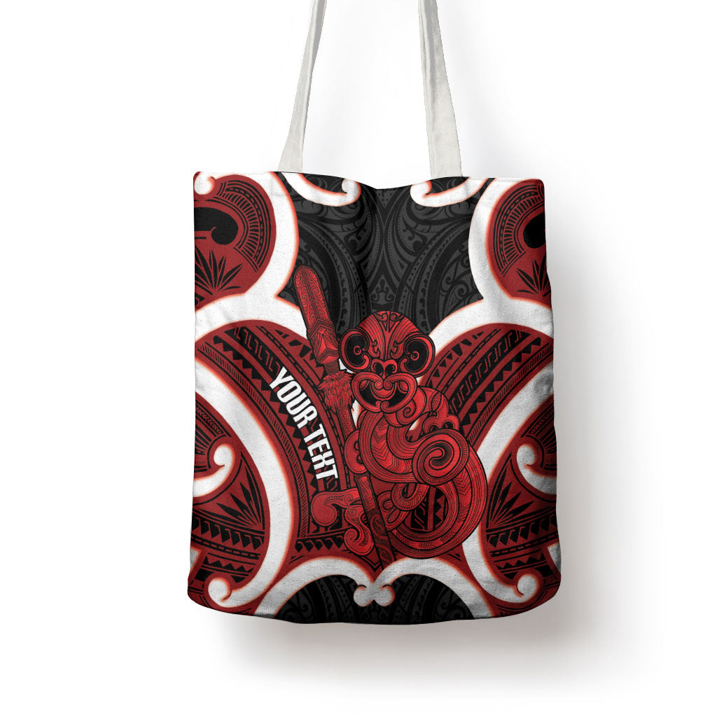 Whero Aotearoa Atua Tumatauenga Personalised Tote Bag Maori God Of War Tiki With Taiaha LT14 - Polynesian Pride