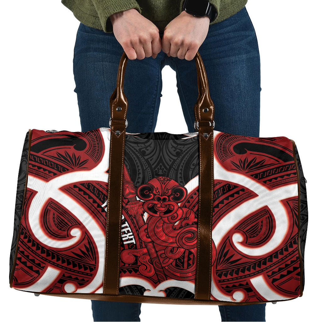 Whero Aotearoa Atua Tumatauenga Personalised Travel Bag Maori God Of War Tiki With Taiaha LT14 Red - Polynesian Pride