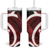 Whero Aotearoa Atua Tumatauenga Tumbler With Handle Maori God Of War Tiki With Taiaha LT14 One Size: 40 oz Red - Polynesian Pride