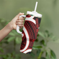 Whero Aotearoa Atua Tumatauenga Tumbler With Handle Maori God Of War Tiki With Taiaha LT14 - Polynesian Pride