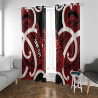 Whero Aotearoa Atua Tumatauenga Personalised Window Curtain Maori God Of War Tiki With Taiaha LT14 With Grommets Red - Polynesian Pride
