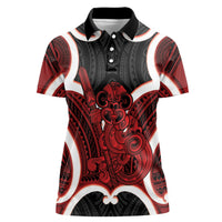 Whero Aotearoa Atua Tumatauenga Personalised Women Polo Shirt Maori God Of War Tiki With Taiaha LT14 Female Red - Polynesian Pride