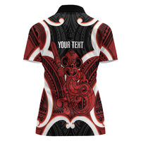 Whero Aotearoa Atua Tumatauenga Personalised Women Polo Shirt Maori God Of War Tiki With Taiaha LT14 - Polynesian Pride
