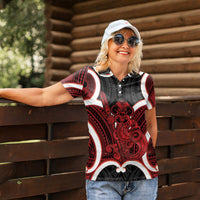 Whero Aotearoa Atua Tumatauenga Personalised Women Polo Shirt Maori God Of War Tiki With Taiaha LT14 - Polynesian Pride