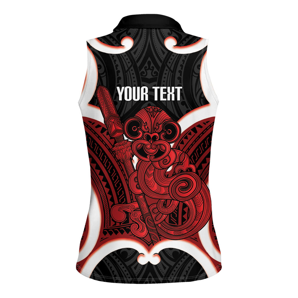 Whero Aotearoa Atua Tumatauenga Personalised Women Sleeveless Polo Shirt Maori God Of War Tiki With Taiaha LT14 - Polynesian Pride