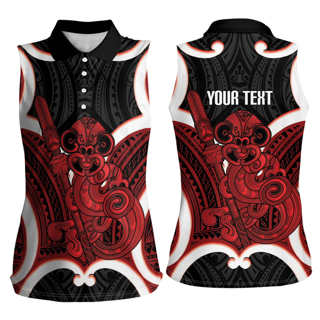 Whero Aotearoa Atua Tumatauenga Personalised Women Sleeveless Polo Shirt Maori God Of War Tiki With Taiaha LT14 - Polynesian Pride