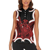 Whero Aotearoa Atua Tumatauenga Personalised Women Sleeveless Polo Shirt Maori God Of War Tiki With Taiaha LT14 - Polynesian Pride