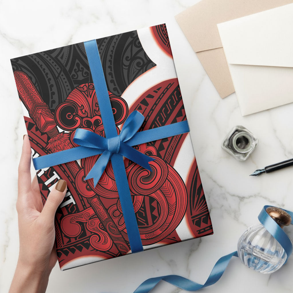 Whero Aotearoa Atua Tumatauenga Personalised Wrapping Paper Maori God Of War Tiki With Taiaha LT14 - Polynesian Pride