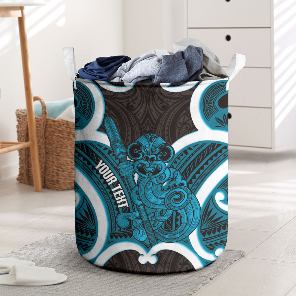Kikorangi Aotearoa Atua Tumatauenga Personalised Laundry Basket Maori God Of War Tiki With Taiaha LT14 Blue - Polynesian Pride