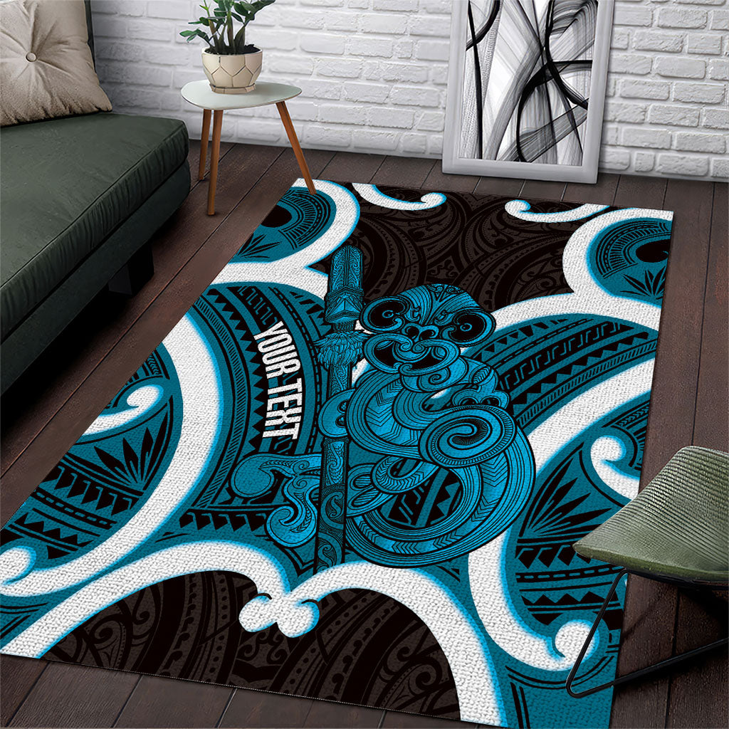 Kikorangi Aotearoa Atua Tumatauenga Personalised Area Rug Maori God Of War Tiki With Taiaha LT14 Blue - Polynesian Pride