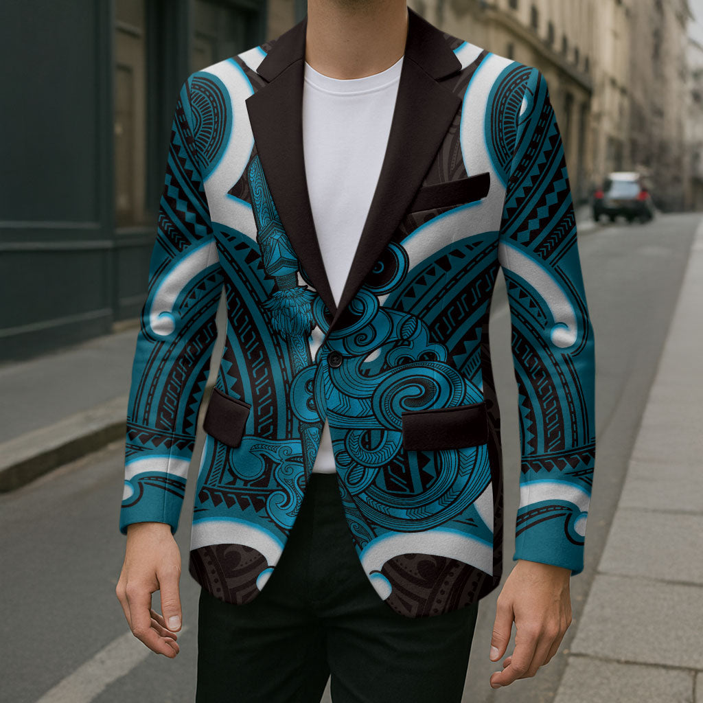 Kikorangi Aotearoa Atua Tumatauenga Personalised Blazer Maori God Of War Tiki With Taiaha LT14 - Polynesian Pride