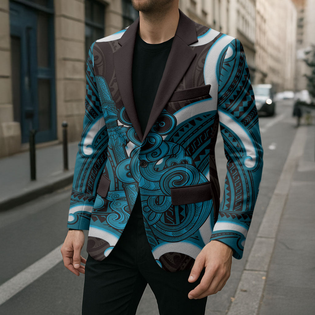 Kikorangi Aotearoa Atua Tumatauenga Personalised Blazer Maori God Of War Tiki With Taiaha LT14 - Polynesian Pride