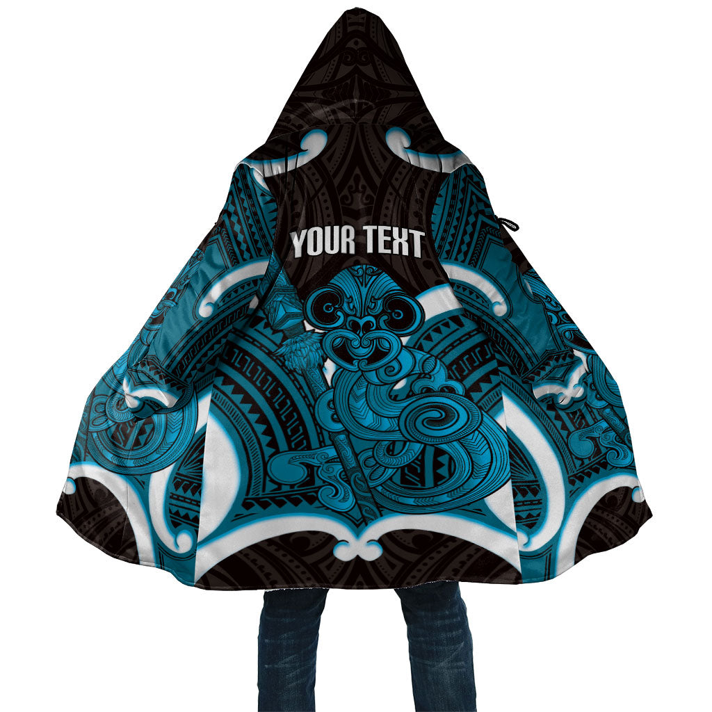 Kikorangi Aotearoa Atua Tumatauenga Personalised Cloak Maori God Of War Tiki With Taiaha LT14 Unisex Blue - Polynesian Pride