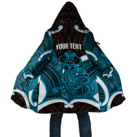 Kikorangi Aotearoa Atua Tumatauenga Personalised Cloak Maori God Of War Tiki With Taiaha LT14 Unisex Blue - Polynesian Pride