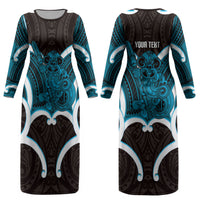 Kikorangi Aotearoa Atua Tumatauenga Personalised Couples Matching Long Sleeve Bodycon Dress and Hawaiian Shirt Maori God Of War Tiki With Taiaha LT14 - Polynesian Pride