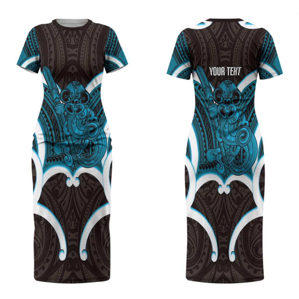 Kikorangi Aotearoa Atua Tumatauenga Personalised Couples Matching Short Sleeve Bodycon Dress and Long Sleeve Button Shirt Maori God Of War Tiki With Taiaha LT14 - Polynesian Pride