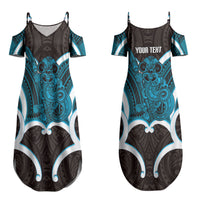 Kikorangi Aotearoa Atua Tumatauenga Personalised Couples Matching Summer Maxi Dress and Hawaiian Shirt Maori God Of War Tiki With Taiaha LT14 - Polynesian Pride