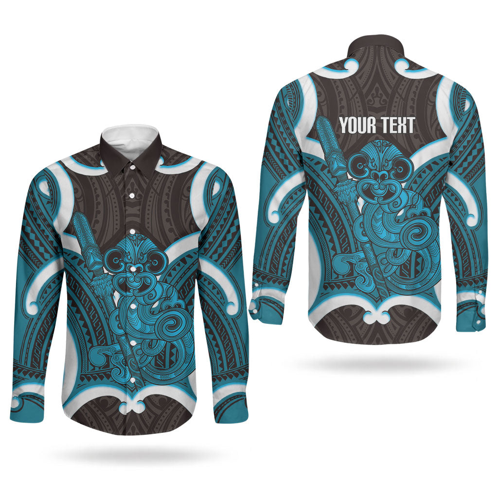 Kikorangi Aotearoa Atua Tumatauenga Personalised Couples Matching Summer Maxi Dress and Long Sleeve Button Shirt Maori God Of War Tiki With Taiaha LT14 - Polynesian Pride