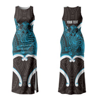 Kikorangi Aotearoa Atua Tumatauenga Personalised Couples Matching Tank Maxi Dress and Hawaiian Shirt Maori God Of War Tiki With Taiaha LT14 - Polynesian Pride