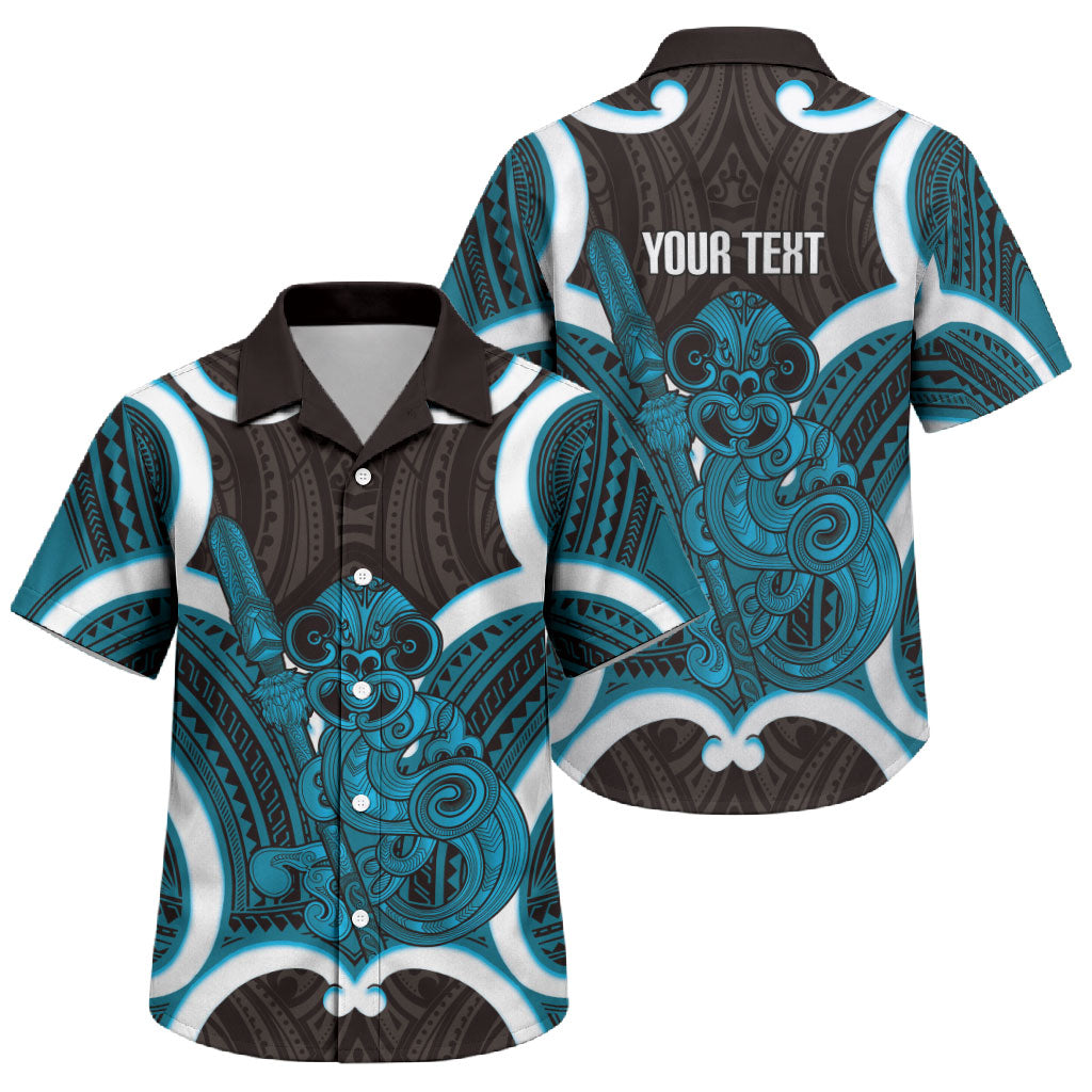 Kikorangi Aotearoa Atua Tumatauenga Personalised Family Matching Long Sleeve Bodycon Dress and Hawaiian Shirt Maori God Of War Tiki With Taiaha LT14 Son's Shirt Blue - Polynesian Pride