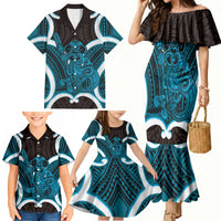 Kikorangi Aotearoa Atua Tumatauenga Personalised Family Matching Mermaid Dress and Hawaiian Shirt Maori God Of War Tiki With Taiaha LT14 - Polynesian Pride