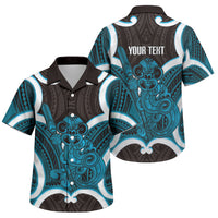 Kikorangi Aotearoa Atua Tumatauenga Personalised Family Matching Summer Maxi Dress and Hawaiian Shirt Maori God Of War Tiki With Taiaha LT14 Son's Shirt Blue - Polynesian Pride