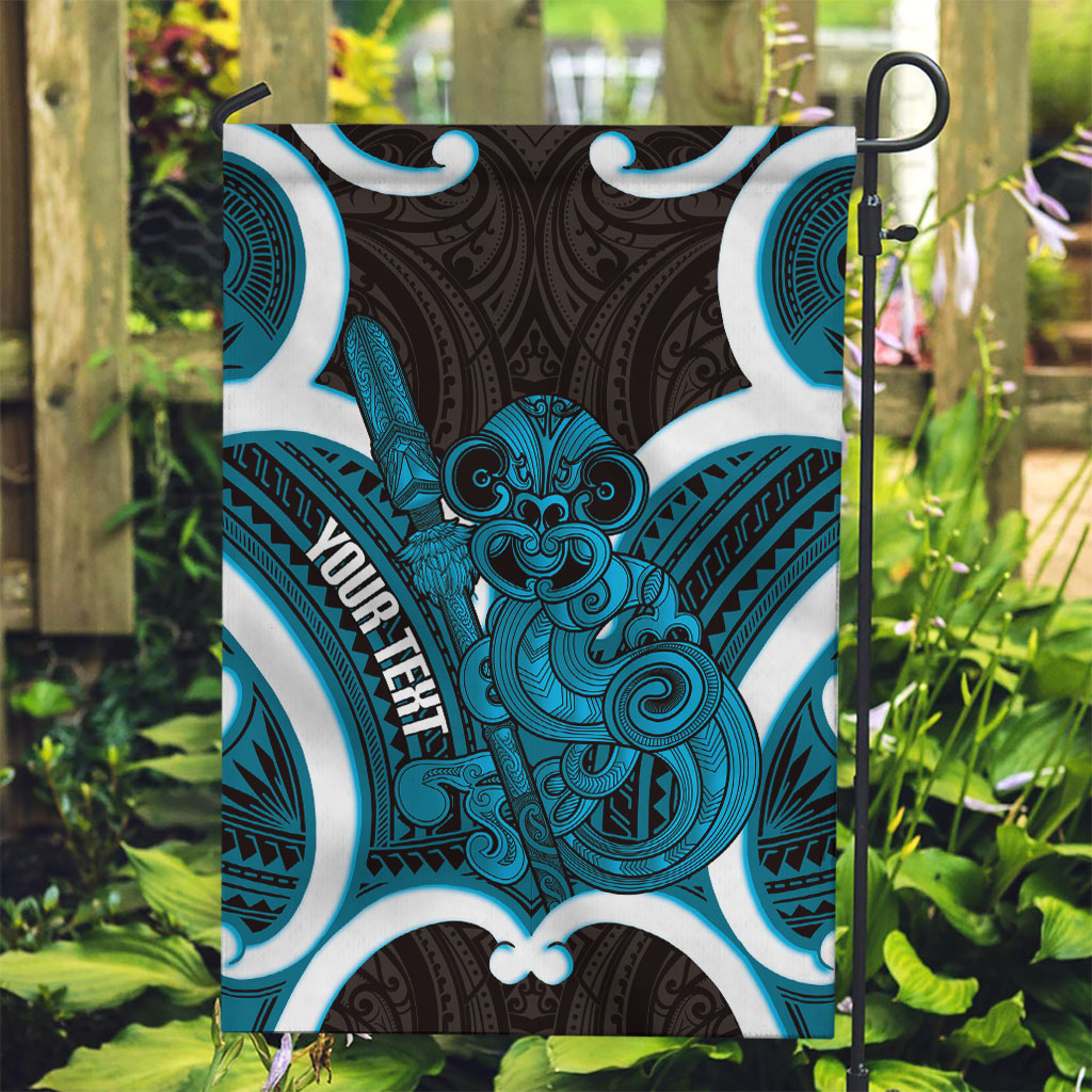 Kikorangi Aotearoa Atua Tumatauenga Personalised Garden Flag Maori God Of War Tiki With Taiaha LT14 Garden Flag Blue - Polynesian Pride