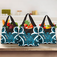 Kikorangi Aotearoa Atua Tumatauenga Personalised Grocery Bag Maori God Of War Tiki With Taiaha LT14 3-pack One Size Blue - Polynesian Pride
