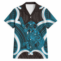 Kikorangi Aotearoa Atua Tumatauenga Personalised Hawaiian Shirt Maori God Of War Tiki With Taiaha LT14 Blue - Polynesian Pride