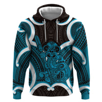 Kikorangi Aotearoa Atua Tumatauenga Personalised Hoodie Maori God Of War Tiki With Taiaha LT14 Pullover Hoodie Blue - Polynesian Pride
