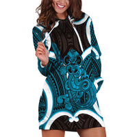 Kikorangi Aotearoa Atua Tumatauenga Personalised Hoodie Dress Maori God Of War Tiki With Taiaha LT14 Blue - Polynesian Pride