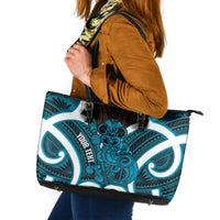 Kikorangi Aotearoa Atua Tumatauenga Personalised Leather Tote Bag Maori God Of War Tiki With Taiaha LT14 Blue - Polynesian Pride