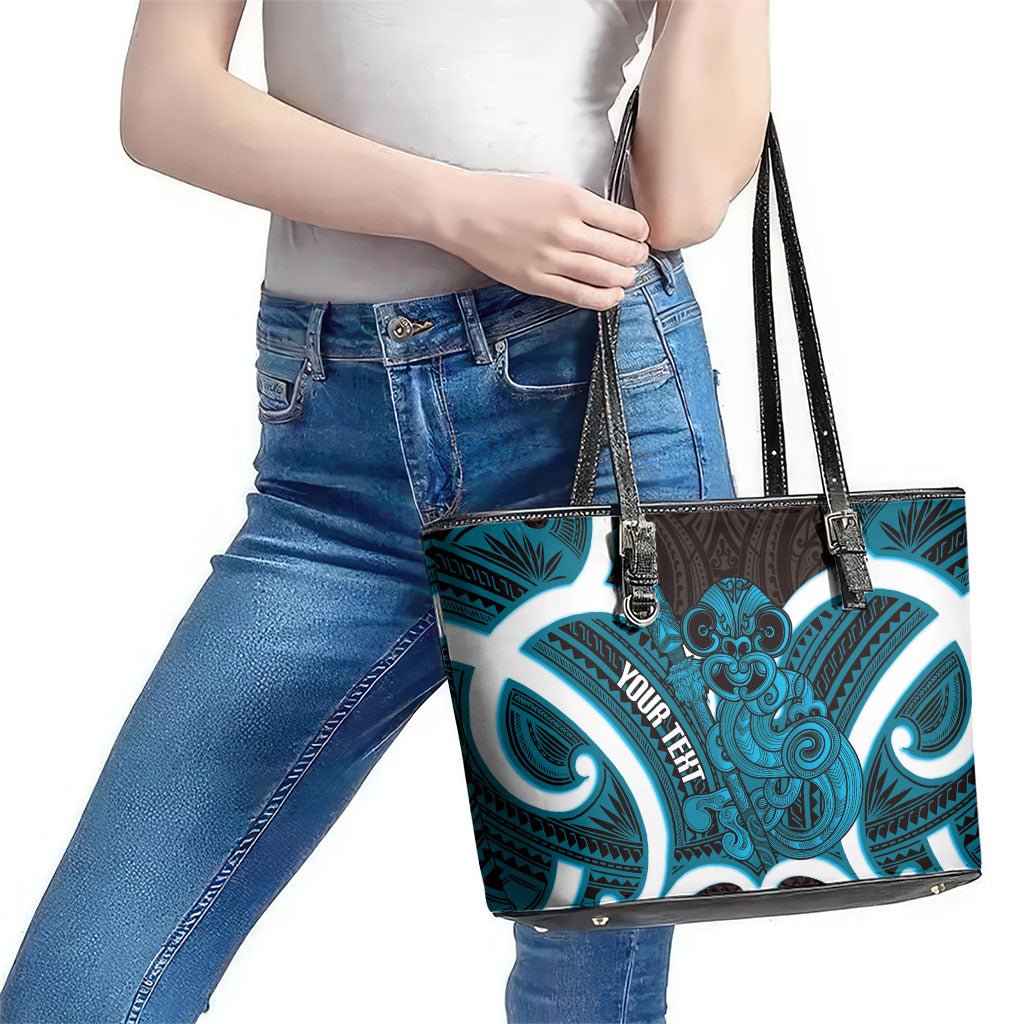 Kikorangi Aotearoa Atua Tumatauenga Personalised Leather Tote Bag Maori God Of War Tiki With Taiaha LT14 - Polynesian Pride